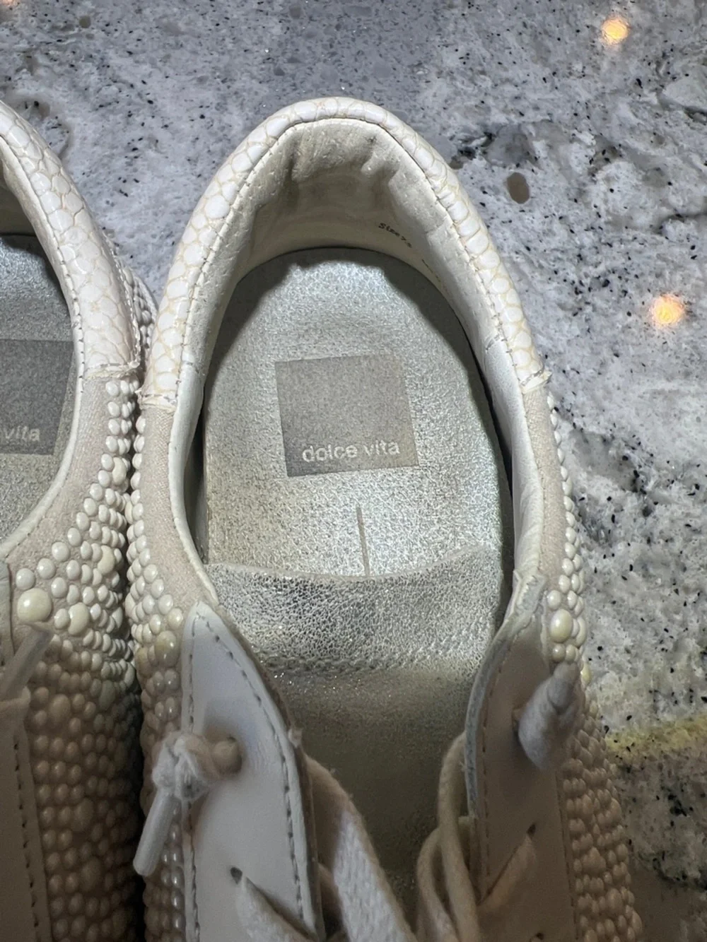 Dolce Vita Zina Pearl Embellished Sneakers - Vanilla Silver - Size 7.5 - Picture 2 of 10